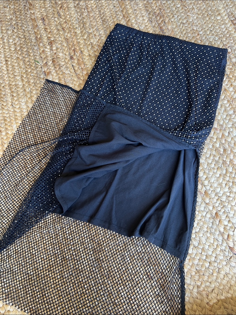 Black Rhinestone Mesh Midi Pencil Skirt - Picture 4 of 7